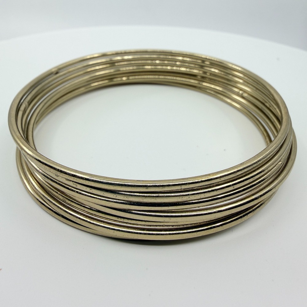 Vintage Gold Tone Skinny Bangle Bracelets Stack High Shine Minimalist